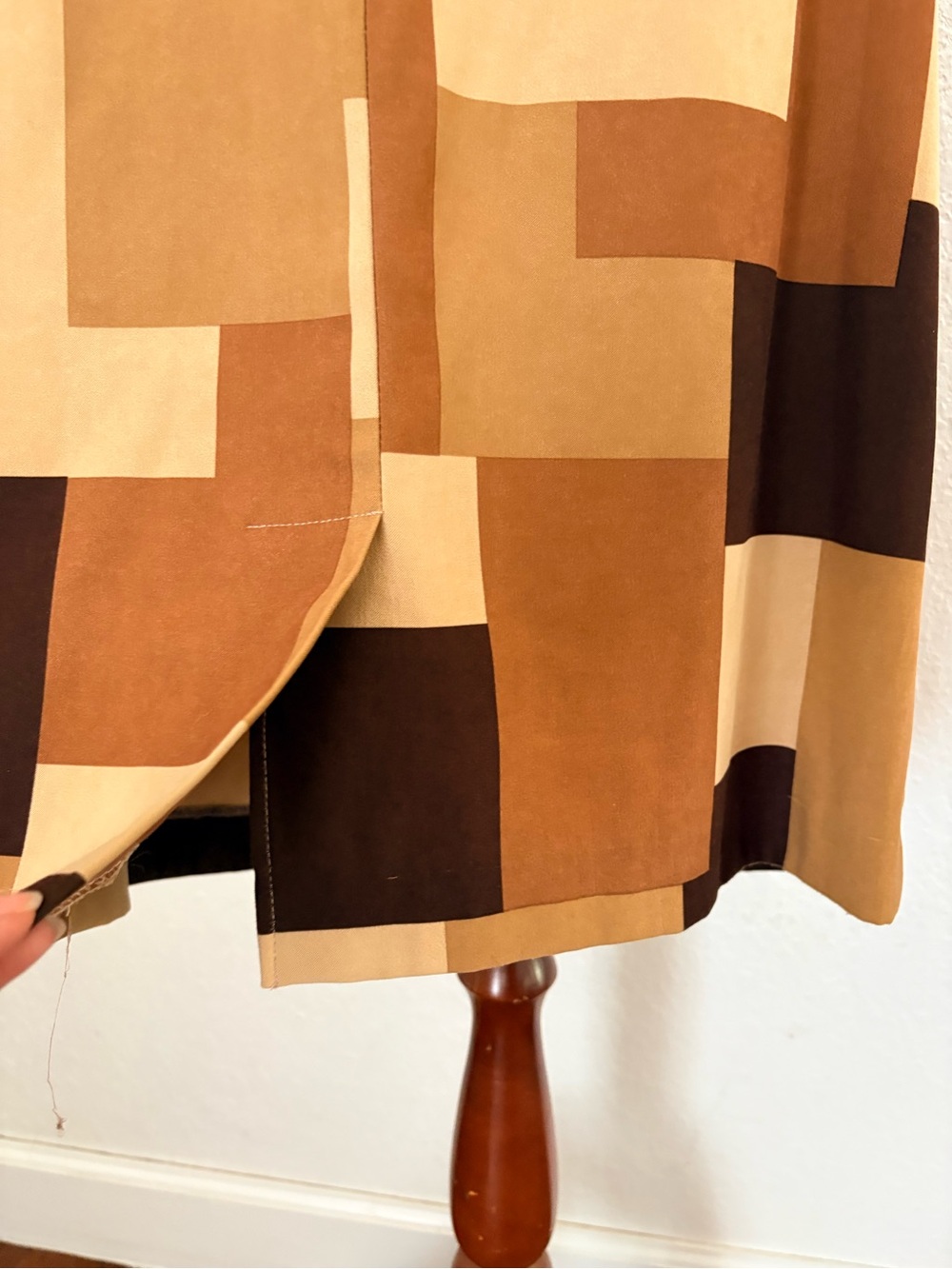 VTG 90s Y2k Brown Patchwork Geometric Midi Straight Skirt Brown Tan 16 - Picture 12 of 14